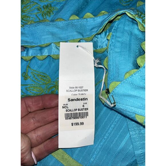 Nanette Lepore Aqua Blue Olive Green Embroidered Ric Rac Tunic Top Sz 6 Skirt 4 - Picture 10 of 11